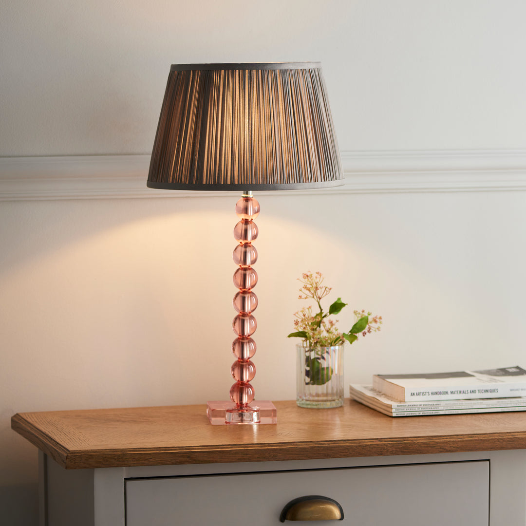 Endon 100353 Adelie And Freya 1 Light Table Lamp Blush Crystal Glass And Charcoal Grey Silk