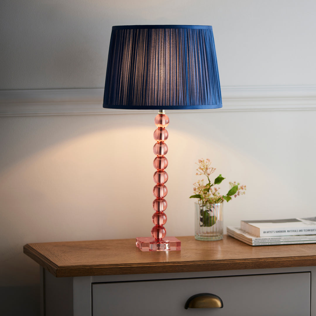 Endon 100363 Adelie And Wentworth 1 Light Table Lamp Blush Crystal Glass And Midnight Blue Silk