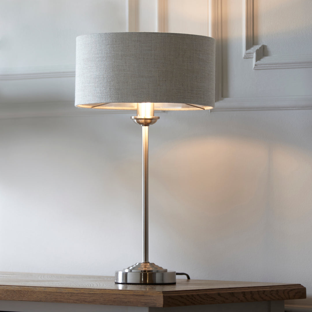 Endon 100646 Highclere 1 Light Table Lamp Brushed Chrome Plate And Natural Linen