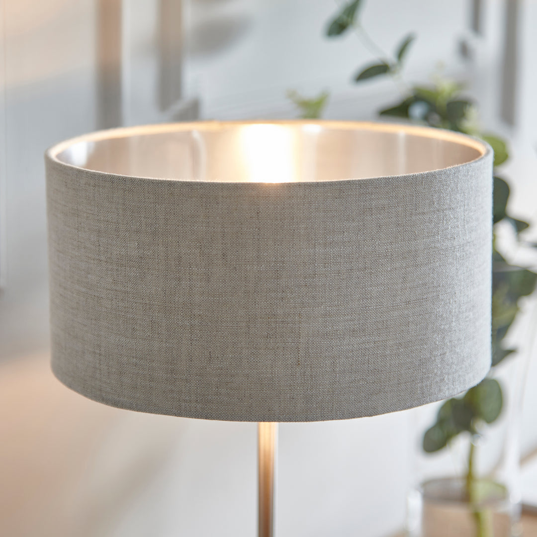 Endon 100646 Highclere 1 Light Table Lamp Brushed Chrome Plate And Natural Linen