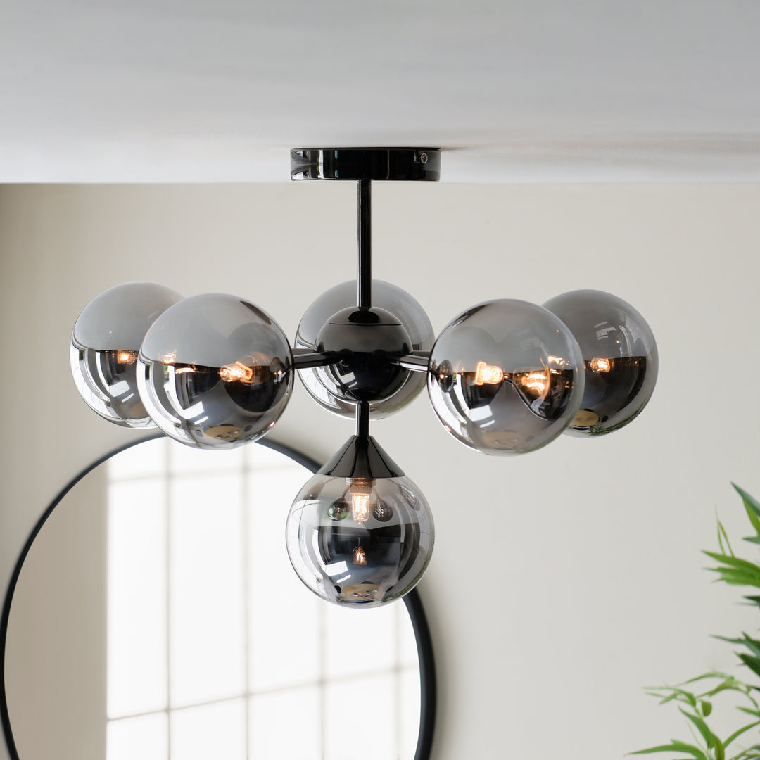 Endon 101148 Oscar 6 Light Semi Flush Black Chrome Plate And Smoked Mirror Glass