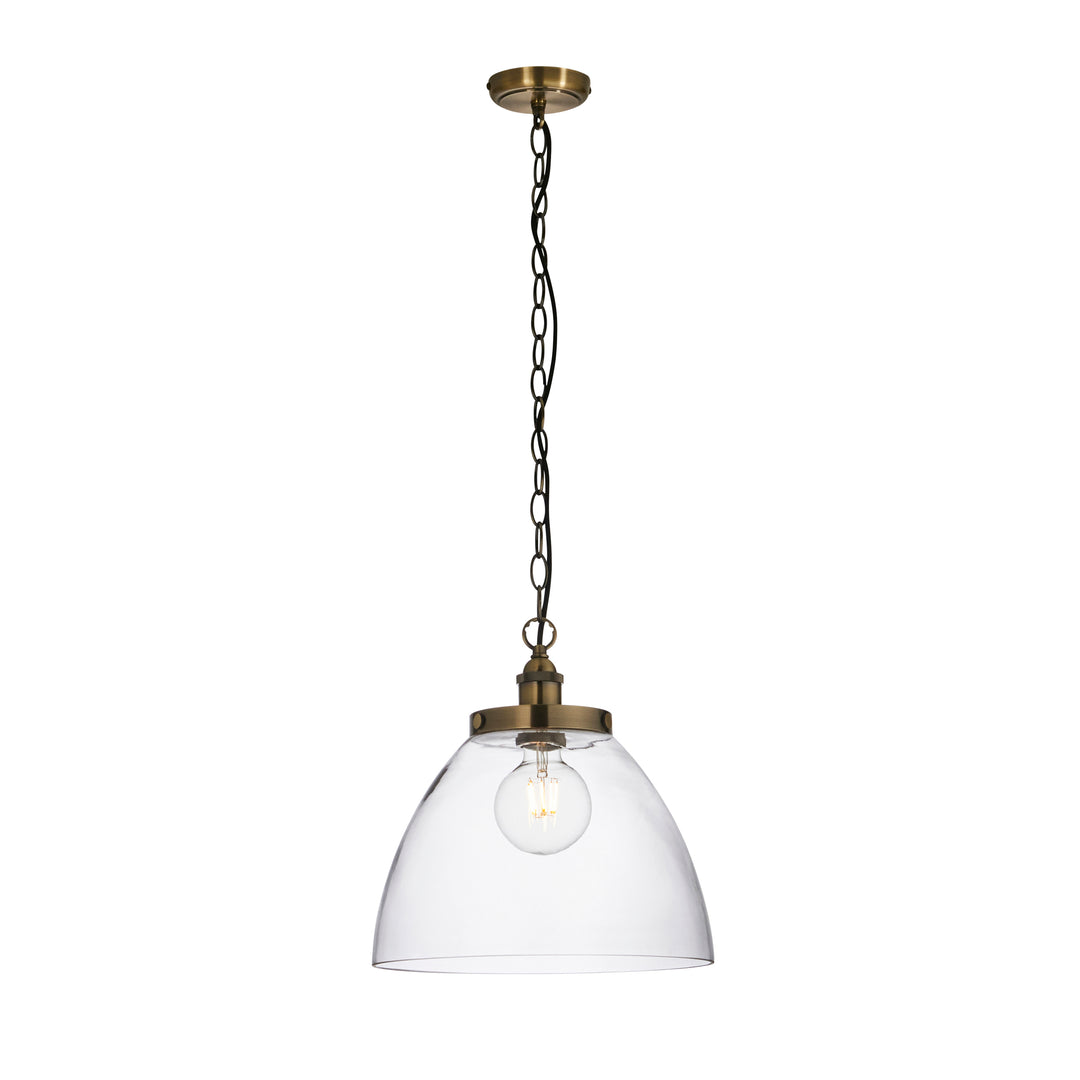 Endon 102926 Hansen Grand 1 Light Pendant Antique Brass Plate And Clear Glass