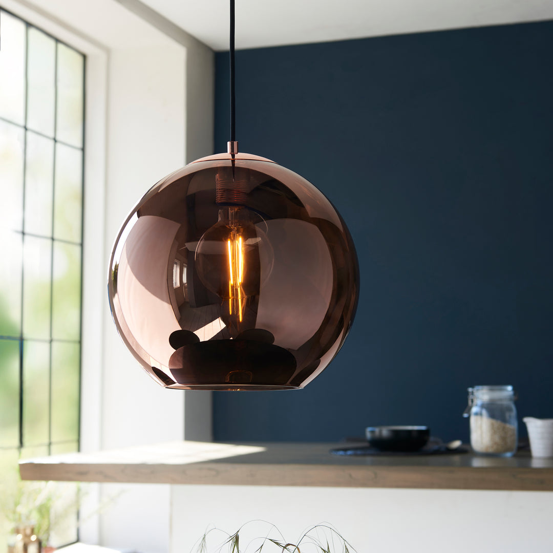 Endon 102930 Boli 1 Light Pendant Copper Mirrored Glass And Matt Black Paint