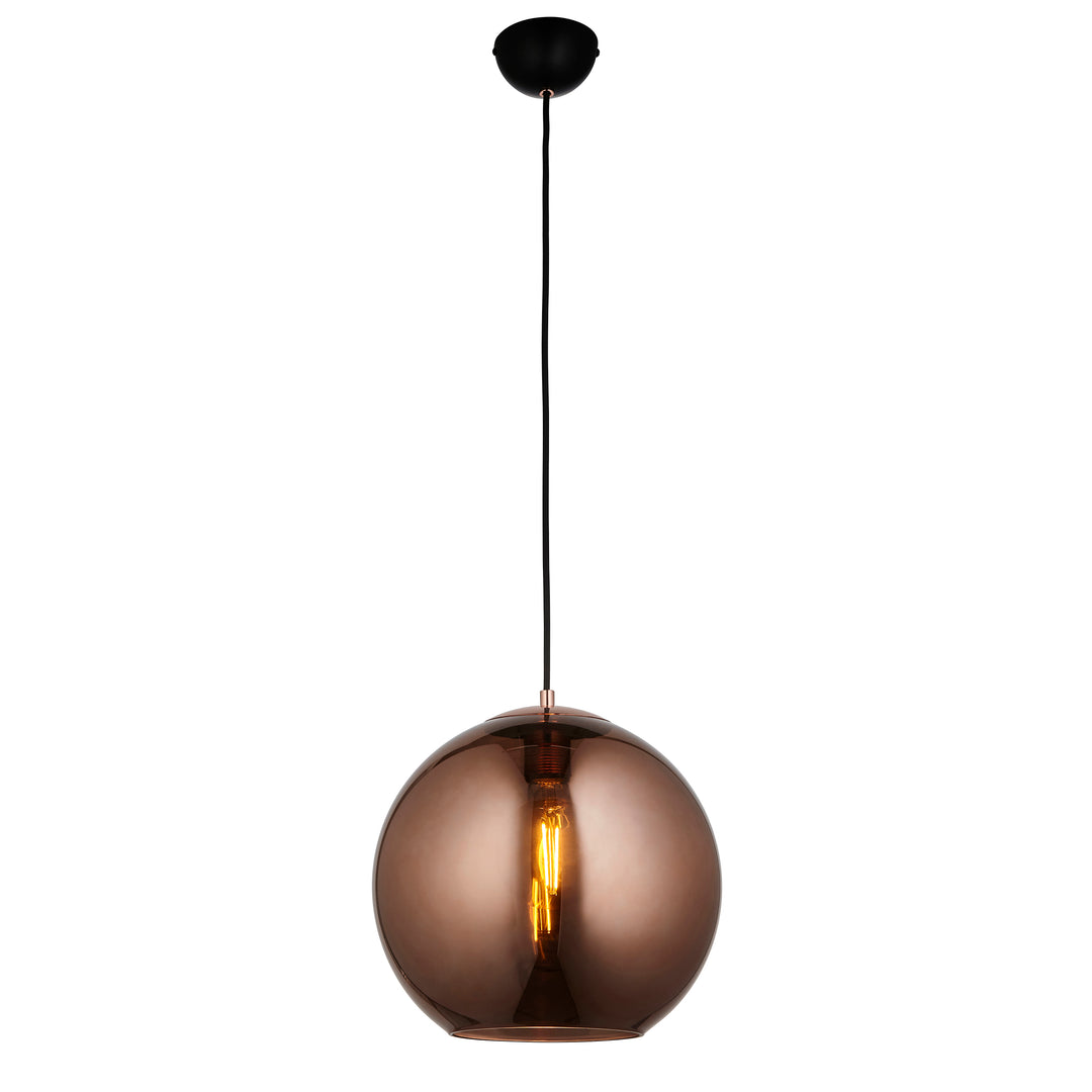 Endon 102930 Boli 1 Light Pendant Copper Mirrored Glass And Matt Black Paint