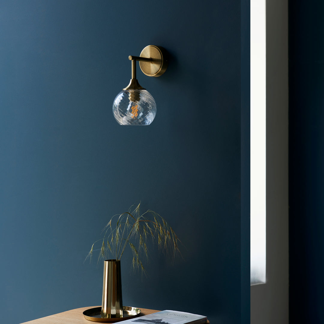 Endon 103173 Allegra 1 Light Wall Antique Brass Plate And Clear Spiral Glass