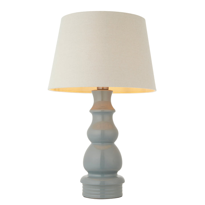 Endon 103369 Provence And Cici 1 Light Table Lamp Blue Grey Satin Nickel Plate And Ivory Linen Fabric