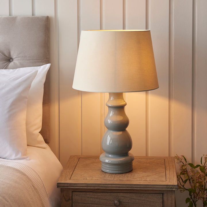 Endon 103369 Provence And Cici 1 Light Table Lamp Blue Grey Satin Nickel Plate And Ivory Linen Fabric