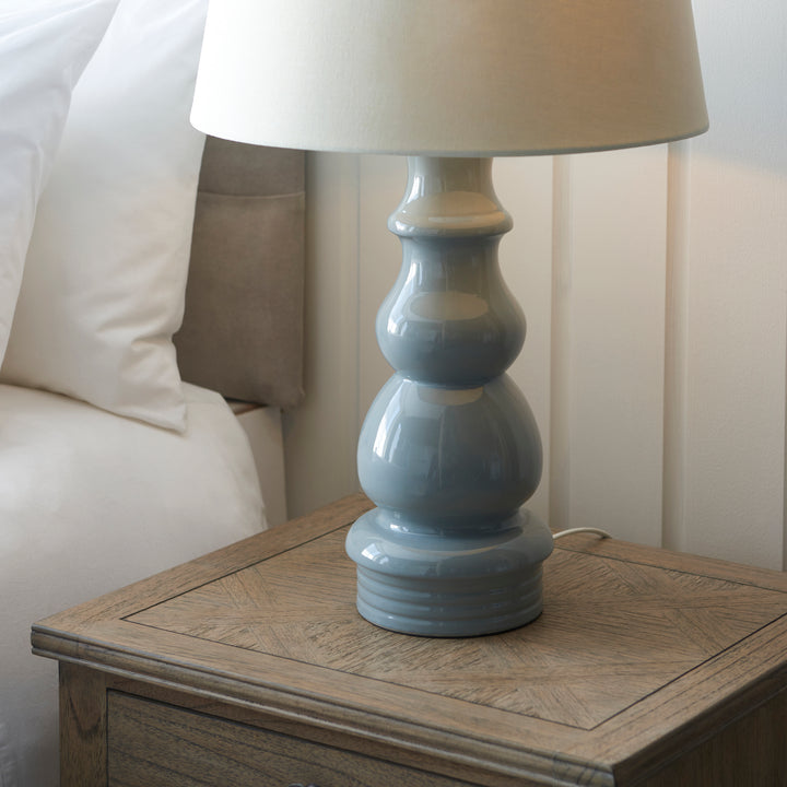 Endon 103369 Provence And Cici 1 Light Table Lamp Blue Grey Satin Nickel Plate And Ivory Linen Fabric