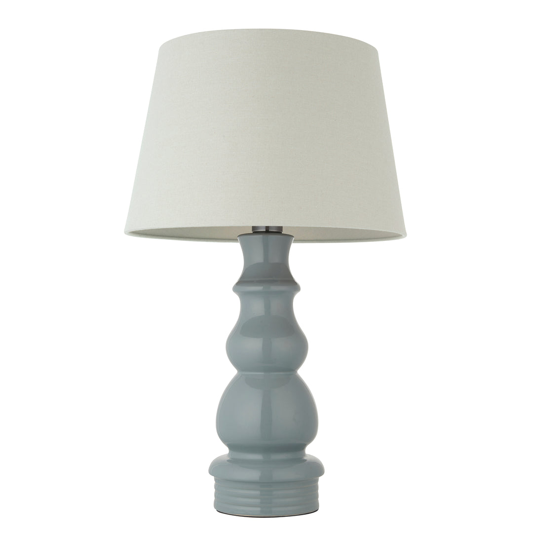 Endon 103369 Provence And Cici 1 Light Table Lamp Blue Grey Satin Nickel Plate And Ivory Linen Fabric