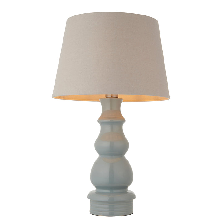 Endon 103375 Provence And Cici 1 Light Table Lamp Blue Grey Satin Nickel Plate And Grey Linen Fabric