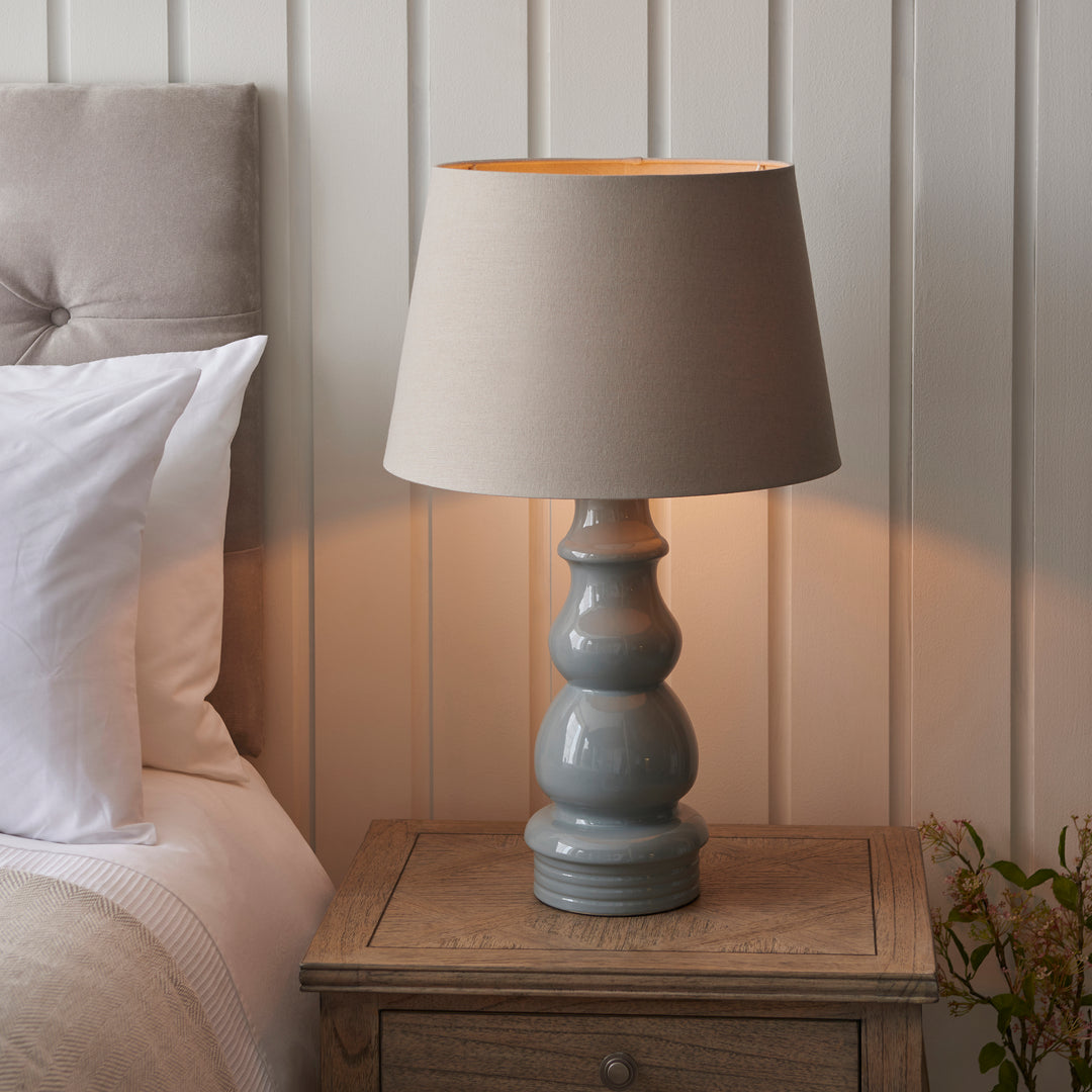 Endon 103375 Provence And Cici 1 Light Table Lamp Blue Grey Satin Nickel Plate And Grey Linen Fabric