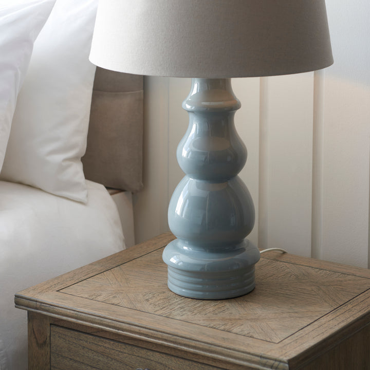 Endon 103375 Provence And Cici 1 Light Table Lamp Blue Grey Satin Nickel Plate And Grey Linen Fabric