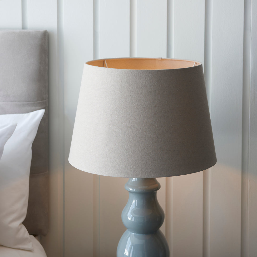 Endon 103375 Provence And Cici 1 Light Table Lamp Blue Grey Satin Nickel Plate And Grey Linen Fabric