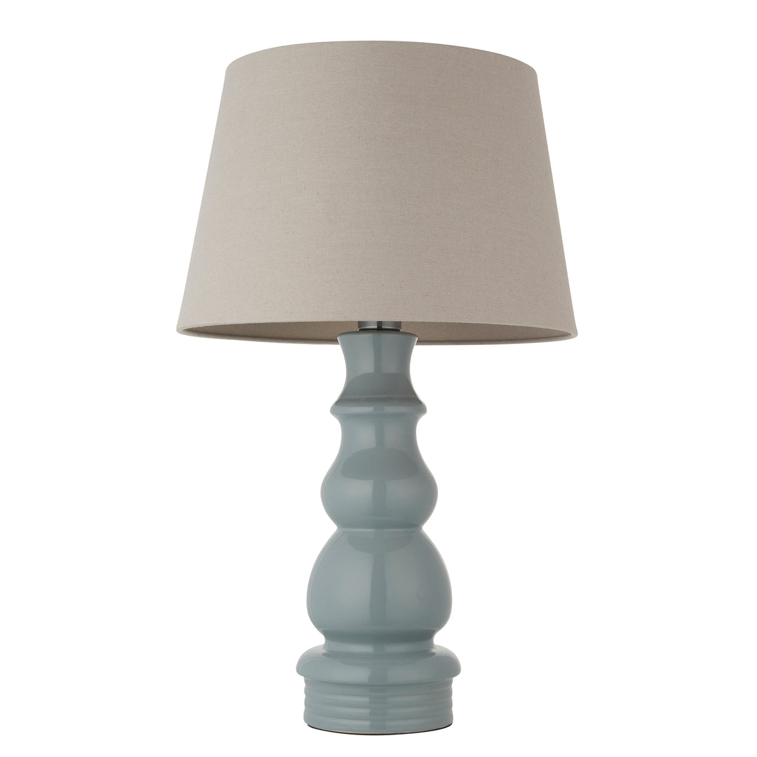 Endon 103375 Provence And Cici 1 Light Table Lamp Blue Grey Satin Nickel Plate And Grey Linen Fabric