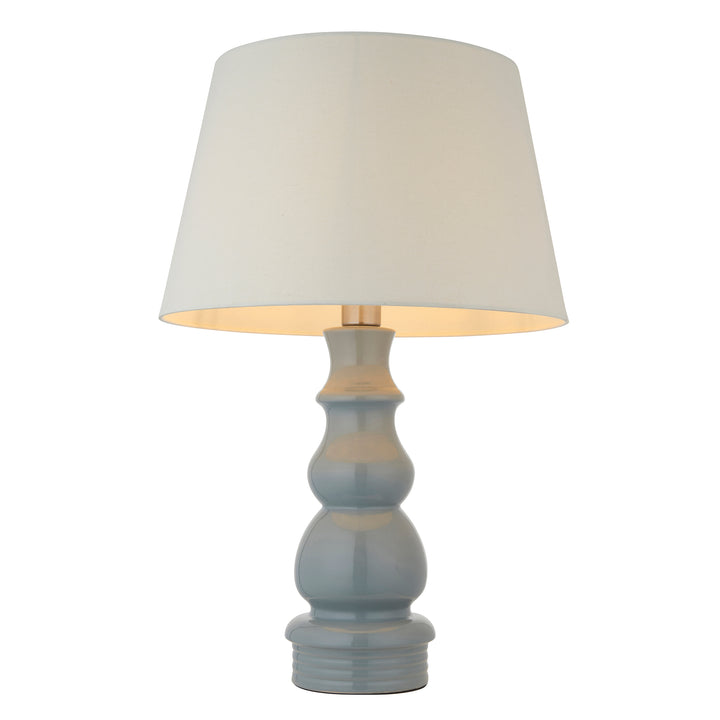 Endon 103376 Provence And Cici 1 Light Table Lamp Blue Grey Satin Nickel Plate And Ivory Linen Fabric