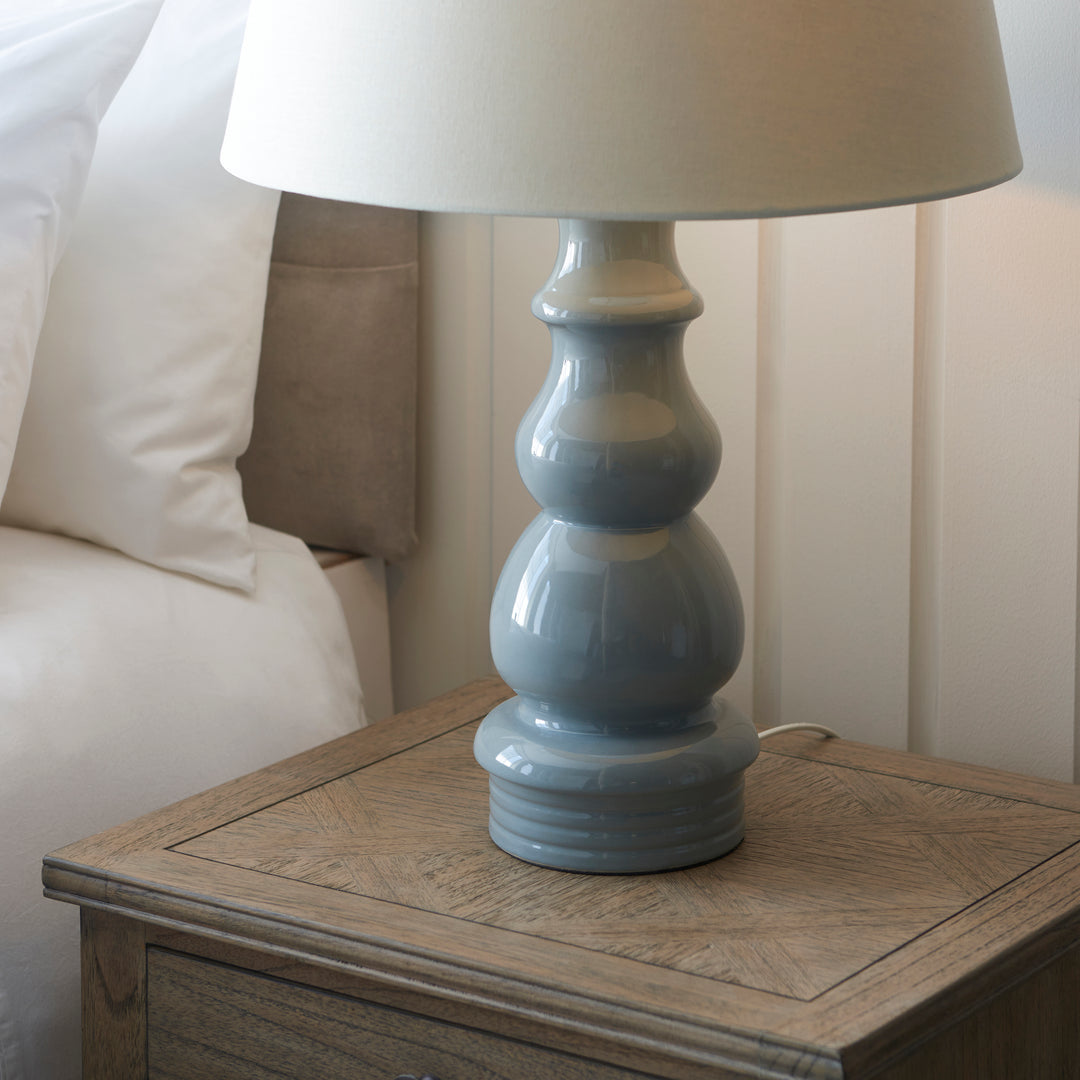 Endon 103376 Provence And Cici 1 Light Table Lamp Blue Grey Satin Nickel Plate And Ivory Linen Fabric