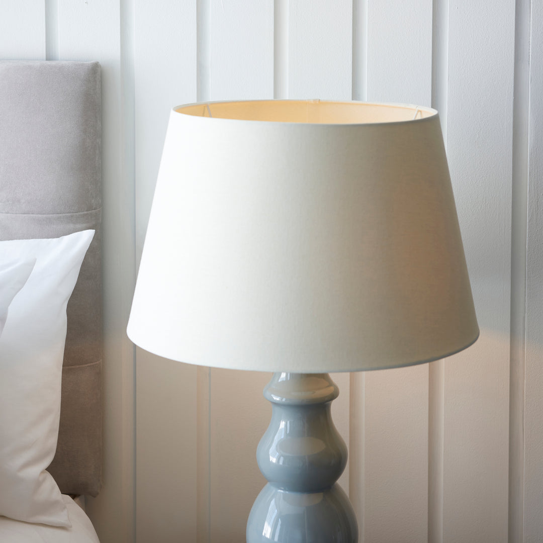 Endon 103376 Provence And Cici 1 Light Table Lamp Blue Grey Satin Nickel Plate And Ivory Linen Fabric