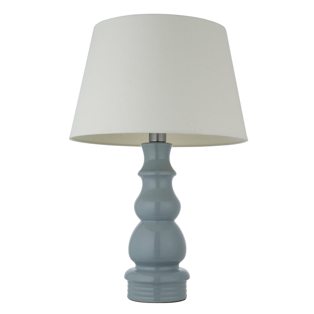 Endon 103376 Provence And Cici 1 Light Table Lamp Blue Grey Satin Nickel Plate And Ivory Linen Fabric