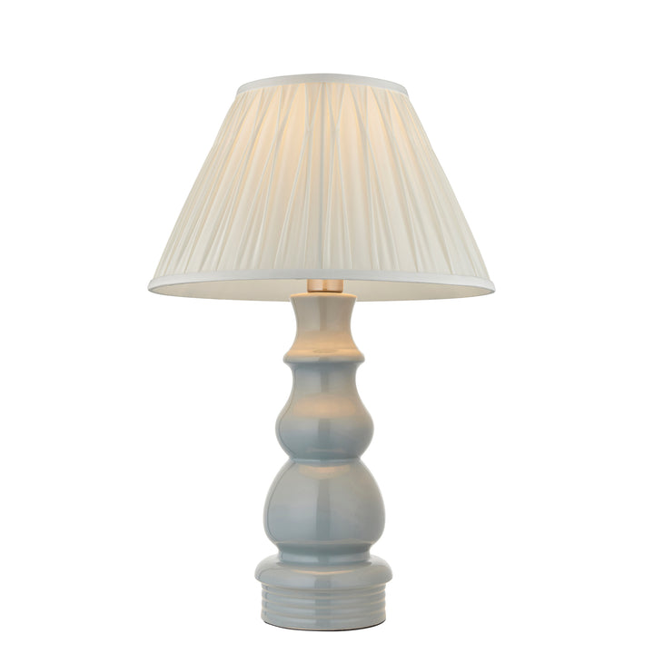 Endon 103378 Provence And Chatsworth 1 Light Table Lamp Blue Grey Satin Nickel And Ivory Silk Fabric