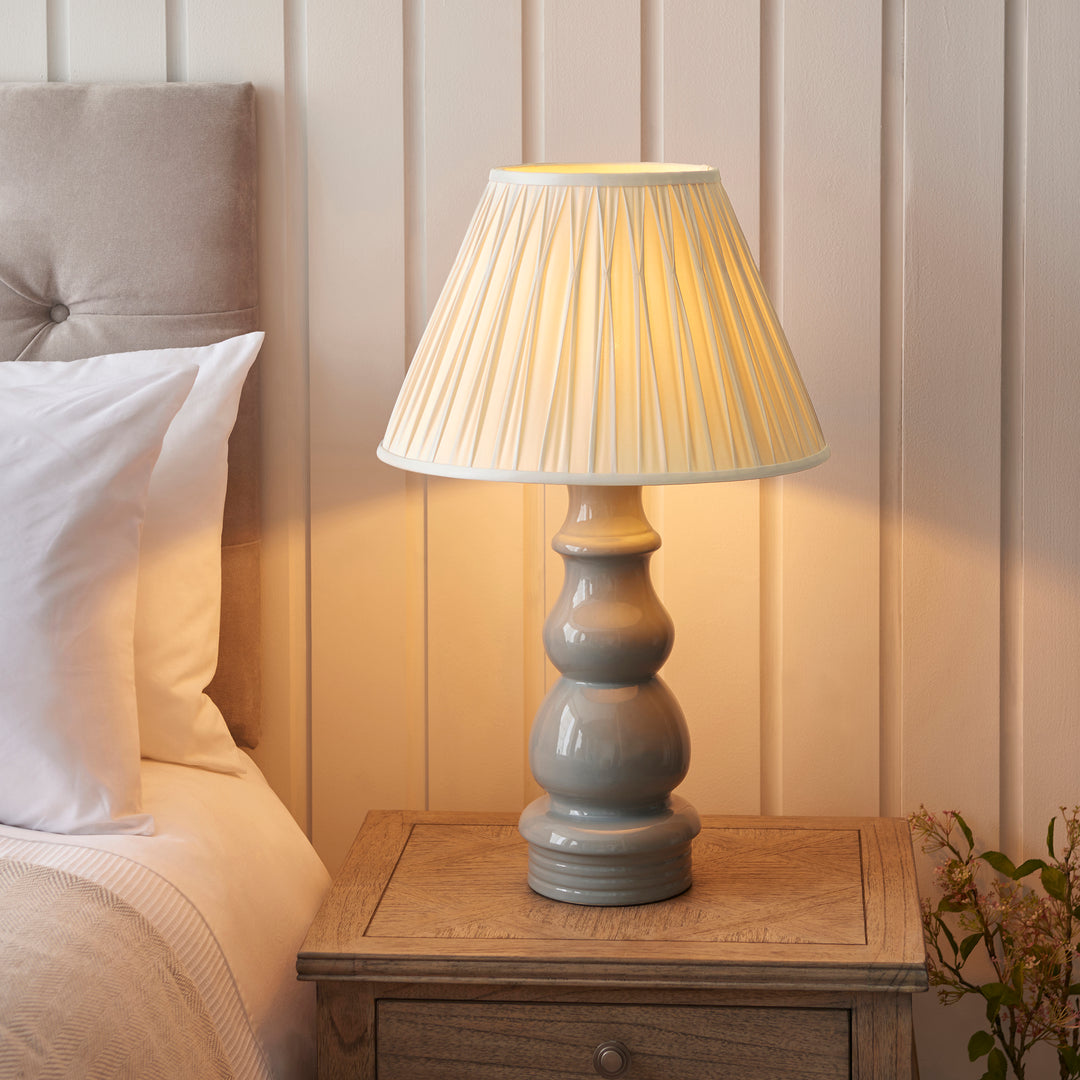 Endon 103378 Provence And Chatsworth 1 Light Table Lamp Blue Grey Satin Nickel And Ivory Silk Fabric