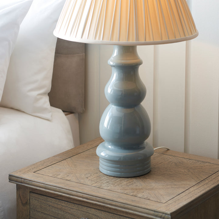 Endon 103378 Provence And Chatsworth 1 Light Table Lamp Blue Grey Satin Nickel And Ivory Silk Fabric