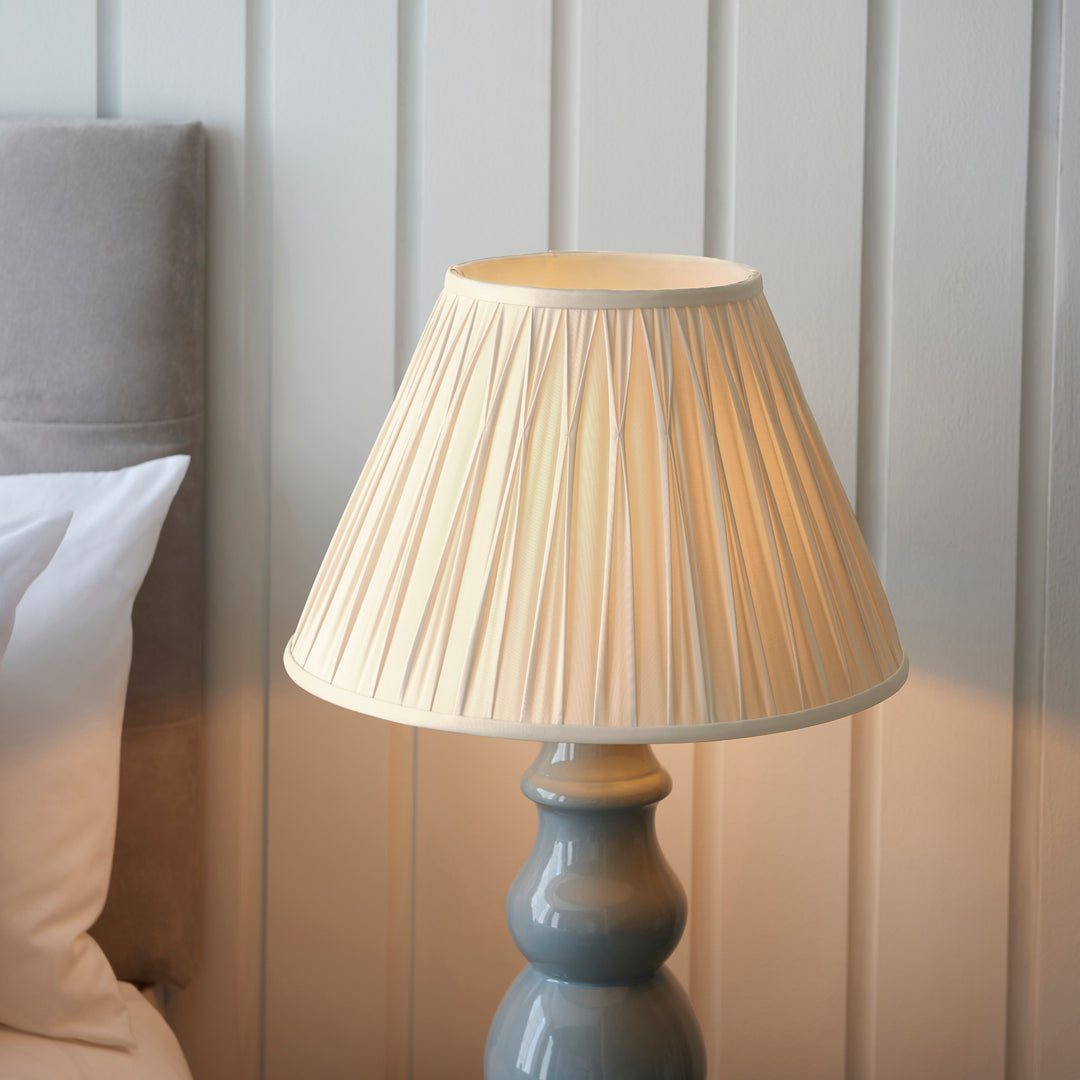 Endon 103378 Provence And Chatsworth 1 Light Table Lamp Blue Grey Satin Nickel And Ivory Silk Fabric