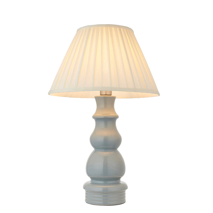 Endon 103379 Provence And Carla 1 Light Table Lamp Blue Grey Glaze Satin Nickel Plate And Cream Fabric