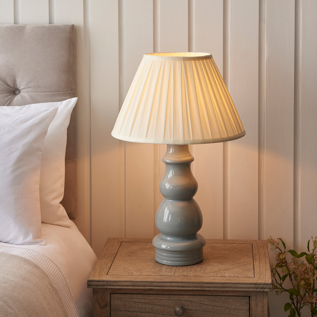 Endon 103379 Provence And Carla 1 Light Table Lamp Blue Grey Glaze Satin Nickel Plate And Cream Fabric