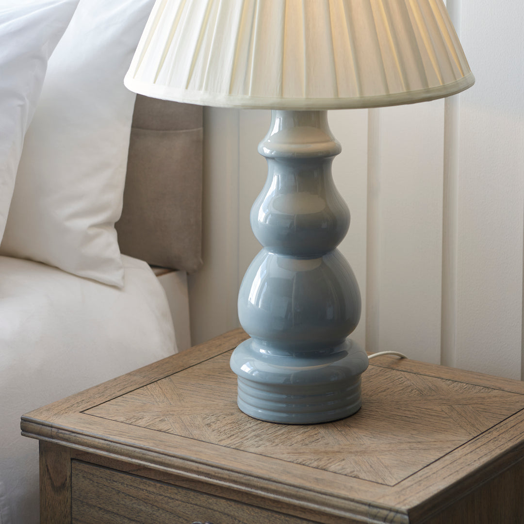 Endon 103379 Provence And Carla 1 Light Table Lamp Blue Grey Glaze Satin Nickel Plate And Cream Fabric