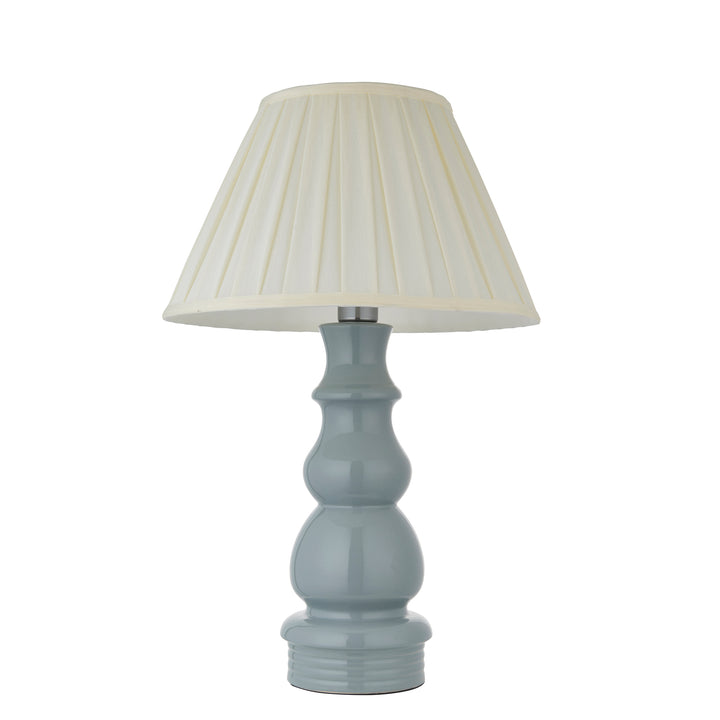 Endon 103379 Provence And Carla 1 Light Table Lamp Blue Grey Glaze Satin Nickel Plate And Cream Fabric