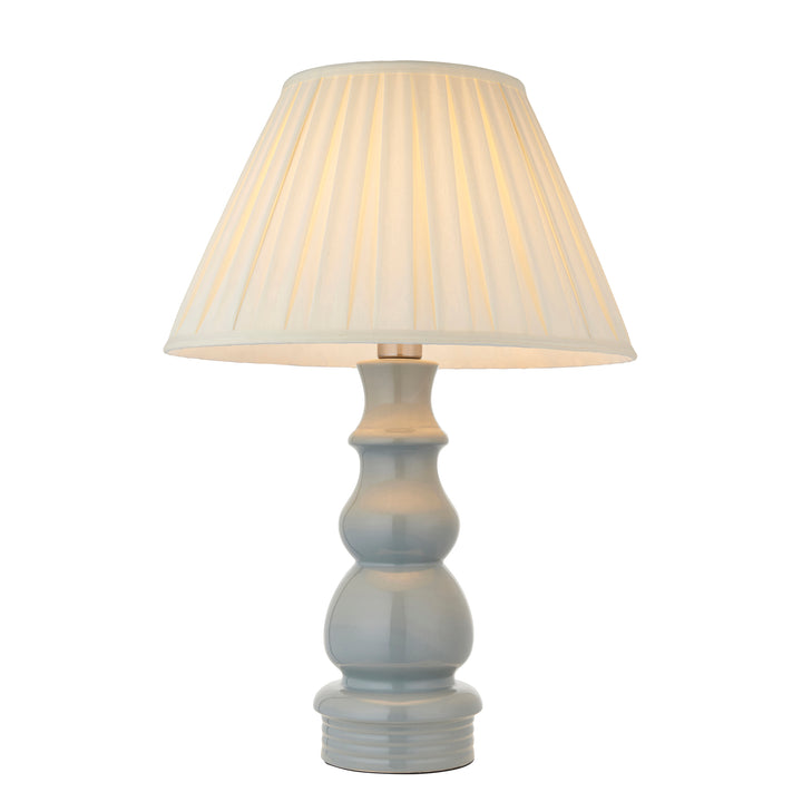 Endon 103380 Provence And Carla 1 Light Table Lamp Blue Grey Glaze Satin Nickel Plate And Cream Fabric