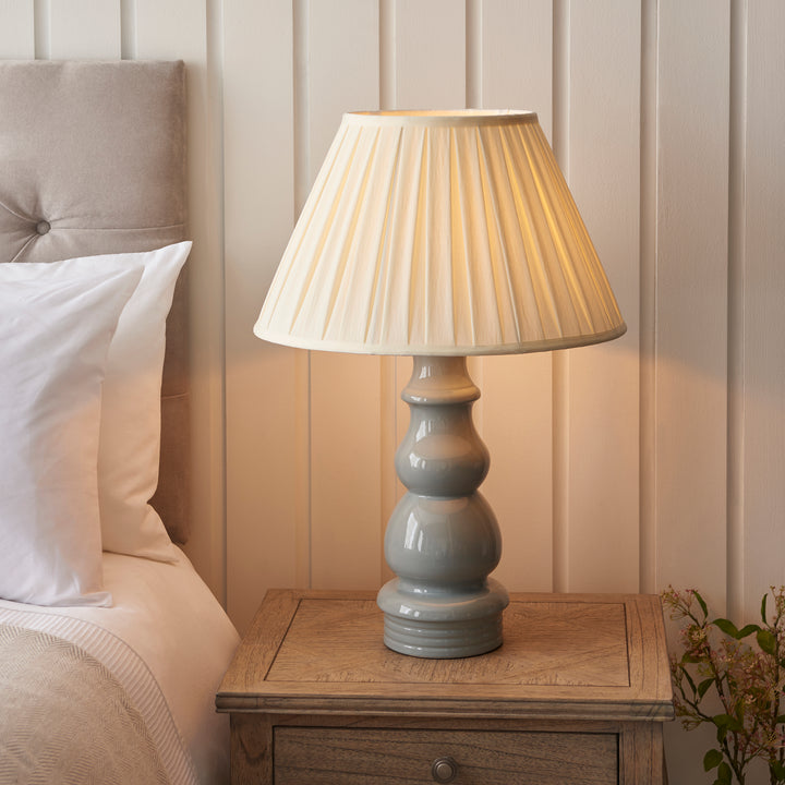 Endon 103380 Provence And Carla 1 Light Table Lamp Blue Grey Glaze Satin Nickel Plate And Cream Fabric