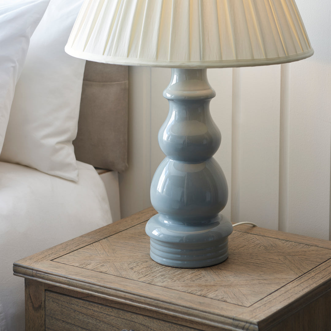 Endon 103380 Provence And Carla 1 Light Table Lamp Blue Grey Glaze Satin Nickel Plate And Cream Fabric