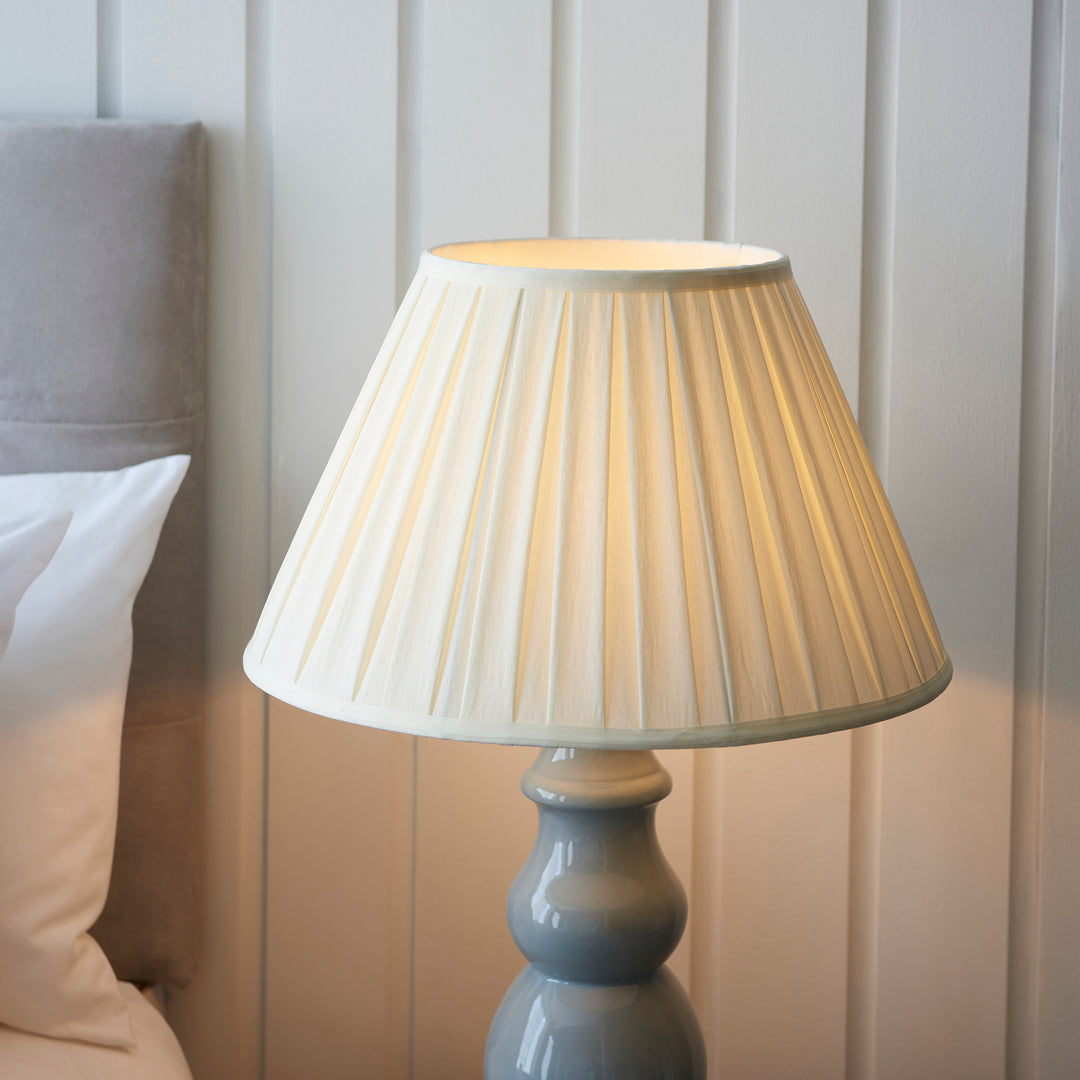 Endon 103380 Provence And Carla 1 Light Table Lamp Blue Grey Glaze Satin Nickel Plate And Cream Fabric