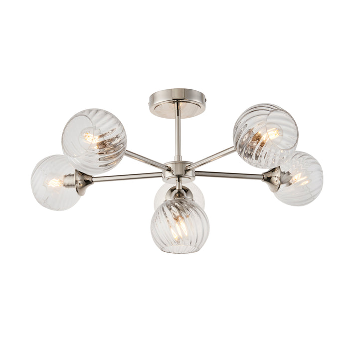 Endon 104050 Allegra 6 Light Semi Flush Bright Nickel Plate And Clear Spiral Glass