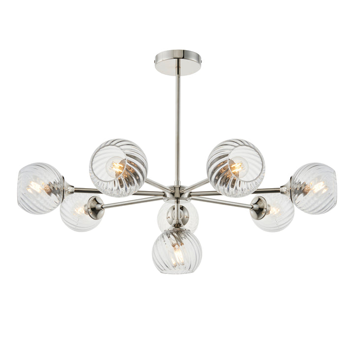 Endon 104051 Allegra 8 Light Pendant Bright Nickel Plate And Clear Spiral Glass