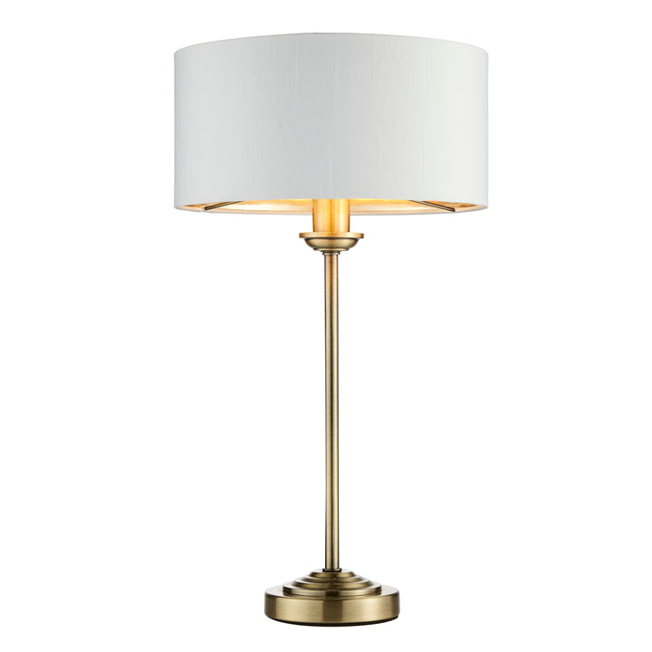 Endon 104054 Highclere 1 Light Table Lamp Antique Brass Plate And Vintage White Fabric