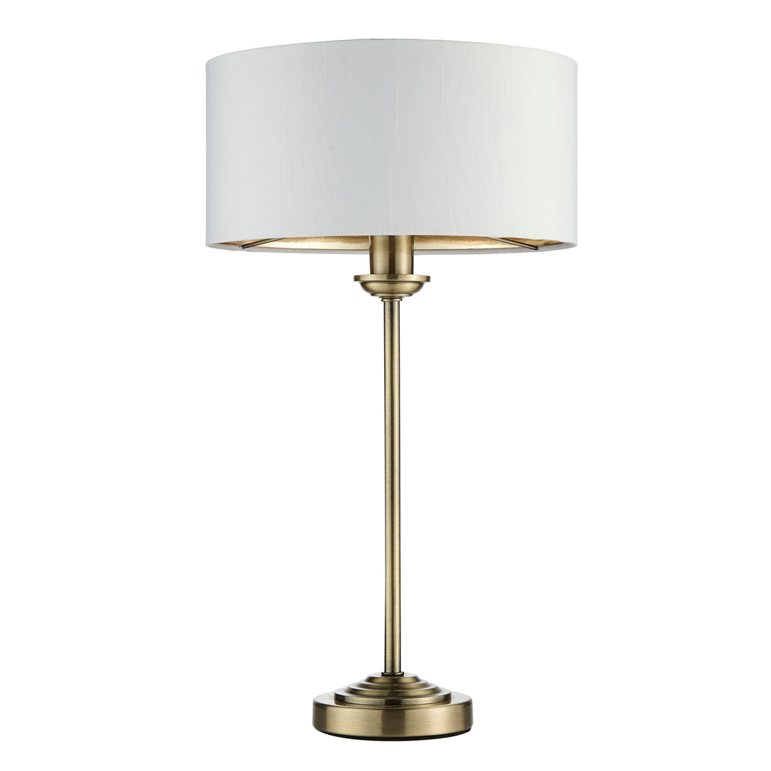 Endon 104054 Highclere 1 Light Table Lamp Antique Brass Plate And Vintage White Fabric