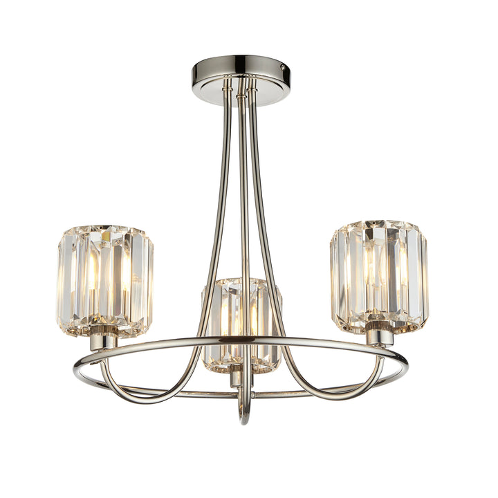 Endon 104107 Berenice 3 Light Semi Flush Bright Nickel Plate And Clear Glass