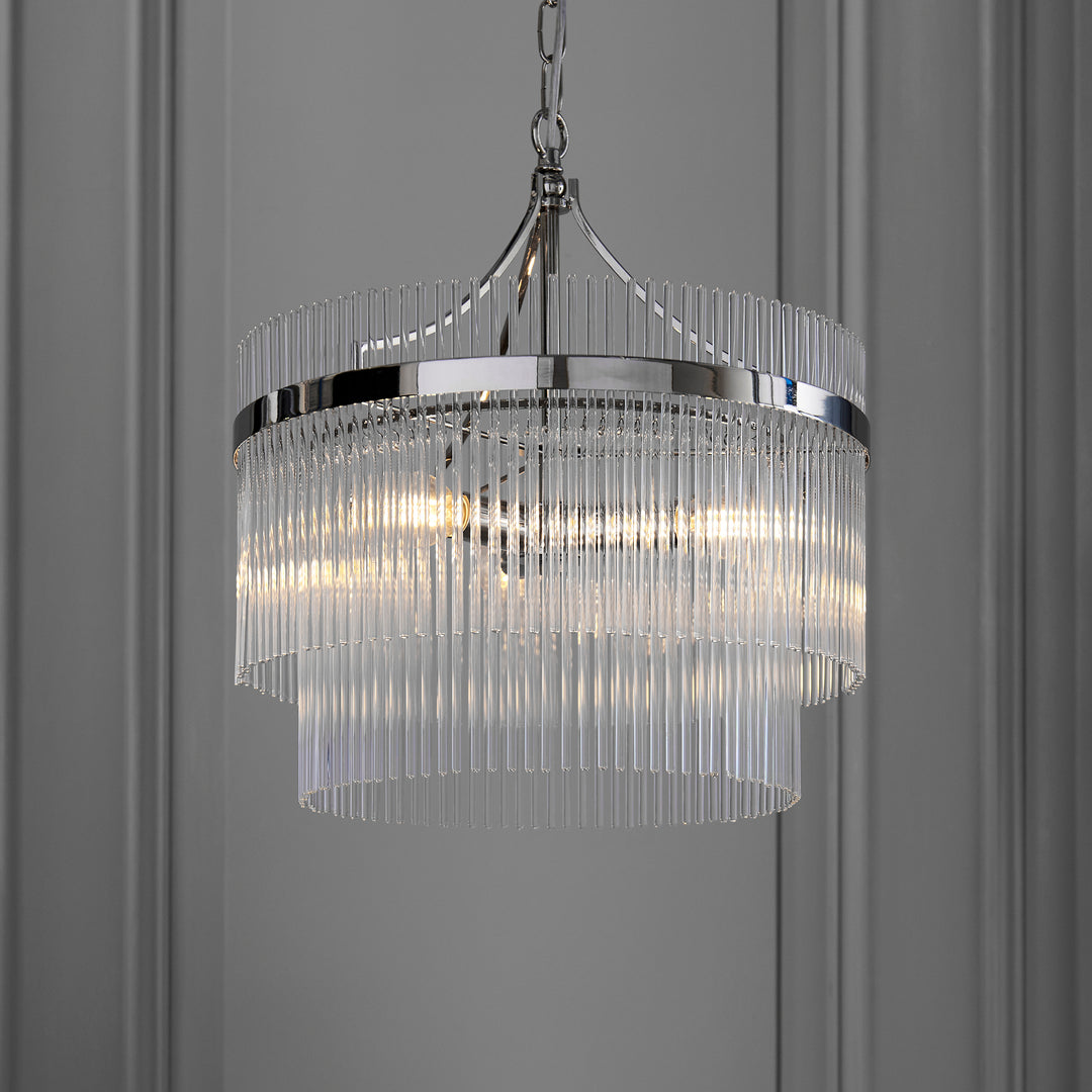 Endon 104113 Marietta 3 Light Pendant Bright Nickel Plate And Clear Glass