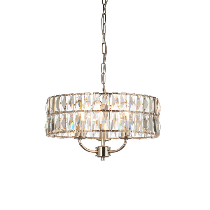 Endon 104466 Clifton 3 Light Pendant Bright Nickel Plate And Clear Crystal Glass