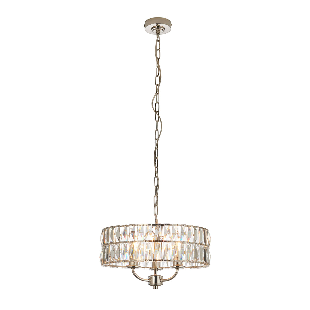 Endon 104466 Clifton 3 Light Pendant Bright Nickel Plate And Clear Crystal Glass