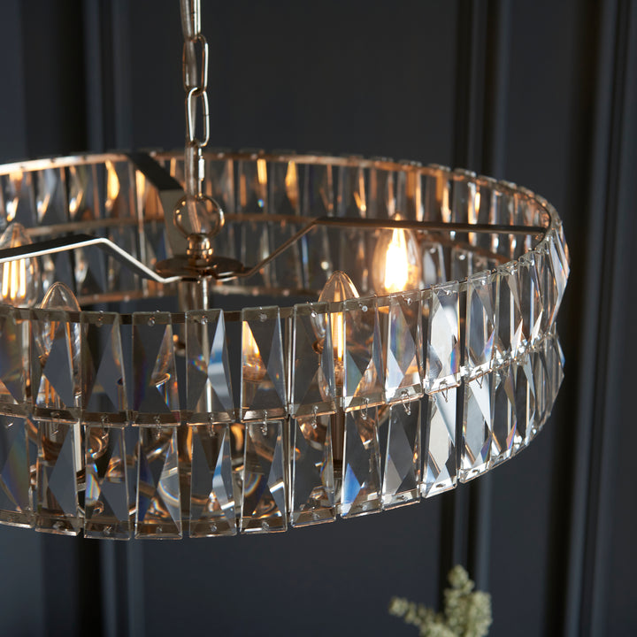 Endon 104467 Clifton 5 Light Pendant Bright Nickel Plate And Clear Crystal Glass