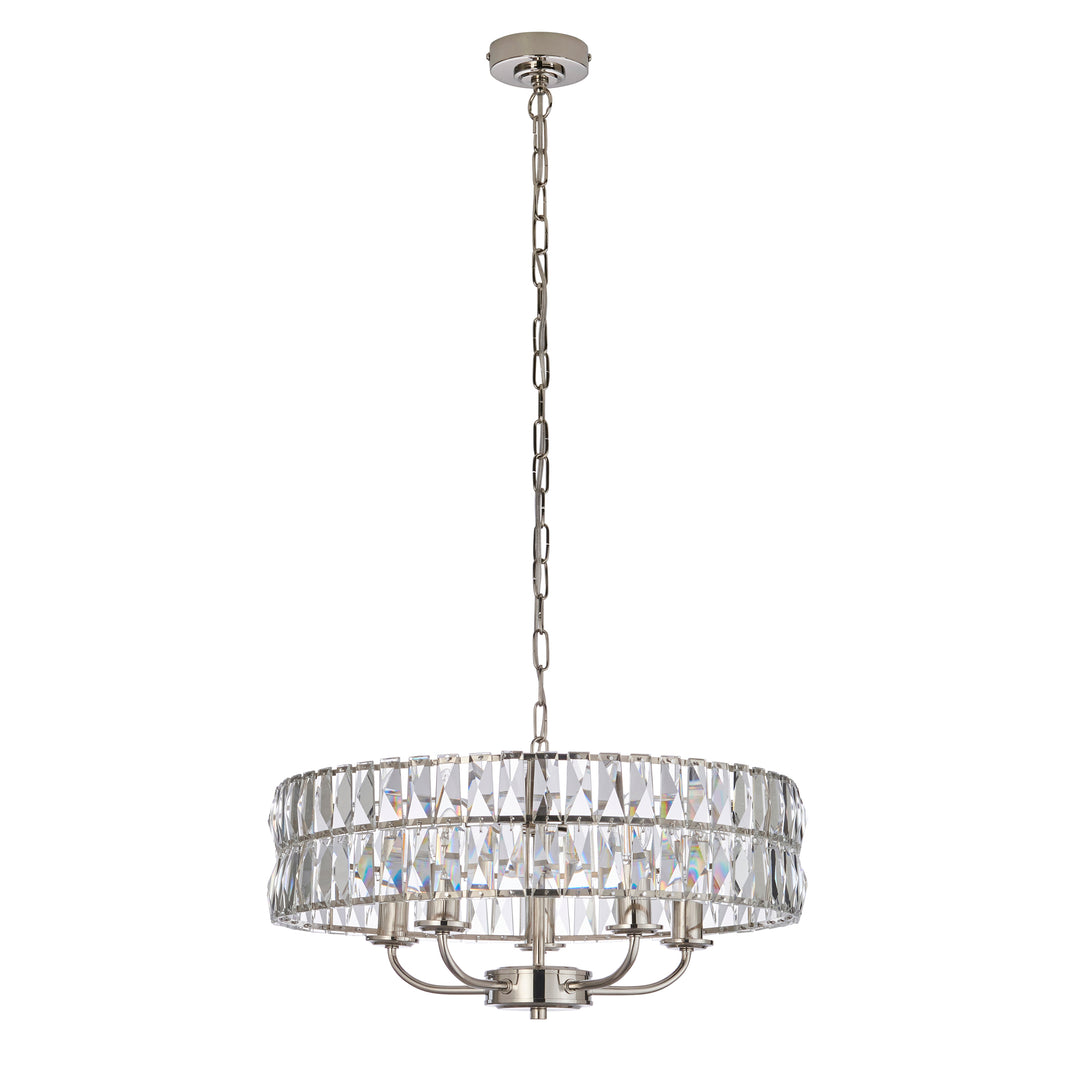 Endon 104467 Clifton 5 Light Pendant Bright Nickel Plate And Clear Crystal Glass