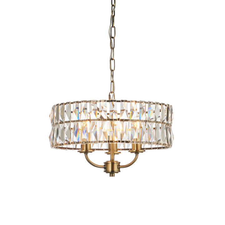 Endon 106243 Clifton 3 Light Pendant Antique Brass Plate And Clear Crystal Glass