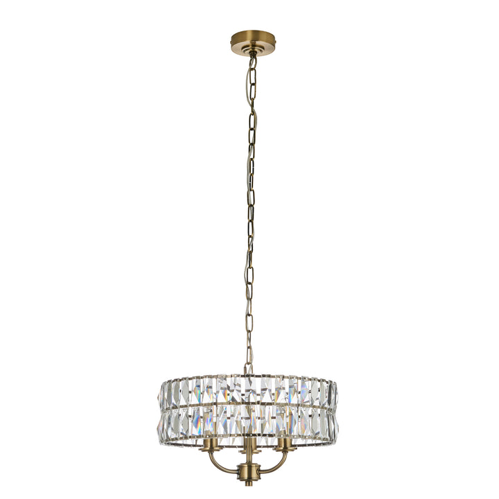 Endon 106243 Clifton 3 Light Pendant Antique Brass Plate And Clear Crystal Glass