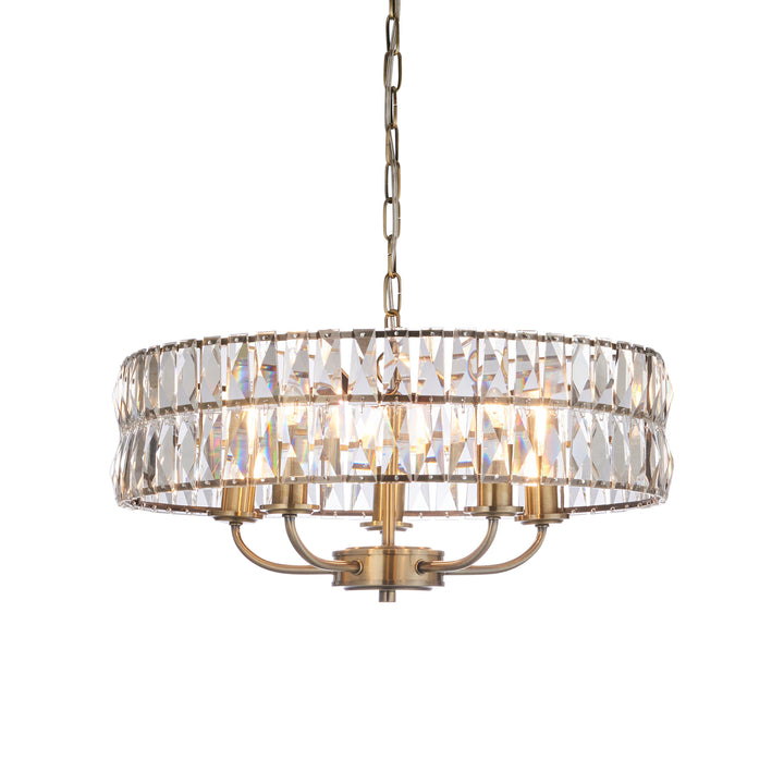 Endon 106244 Clifton 5 Light Pendant Antique Brass Plate And Clear Crystal Glass