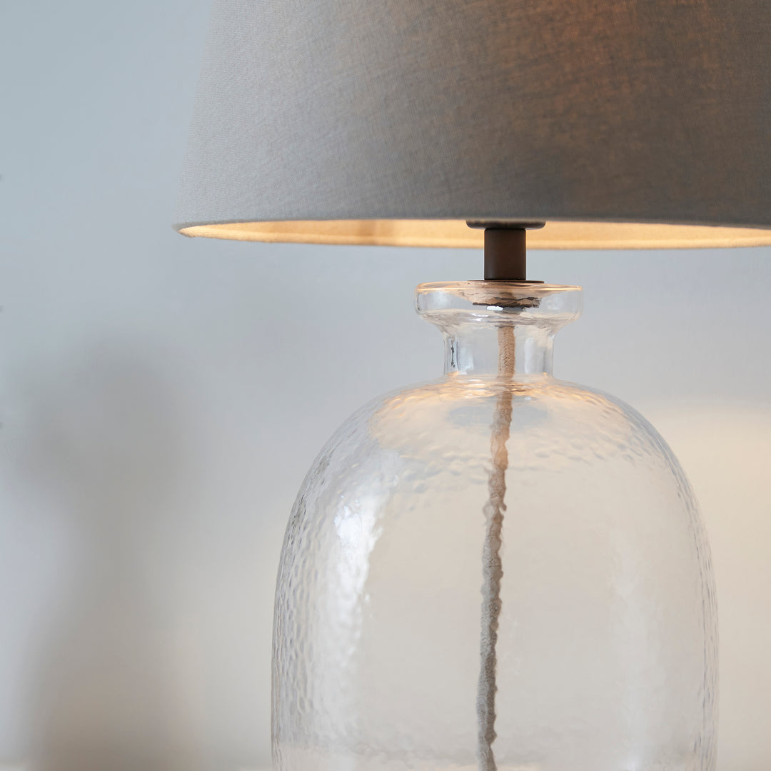 Endon 106274 Lyra And Cici 1 Light Table Lamp Clear Textured Glass And Grey Linen Mix Fabric