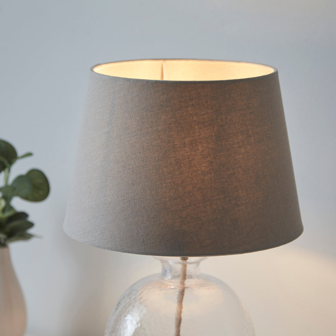 Endon 106274 Lyra And Cici 1 Light Table Lamp Clear Textured Glass And Grey Linen Mix Fabric