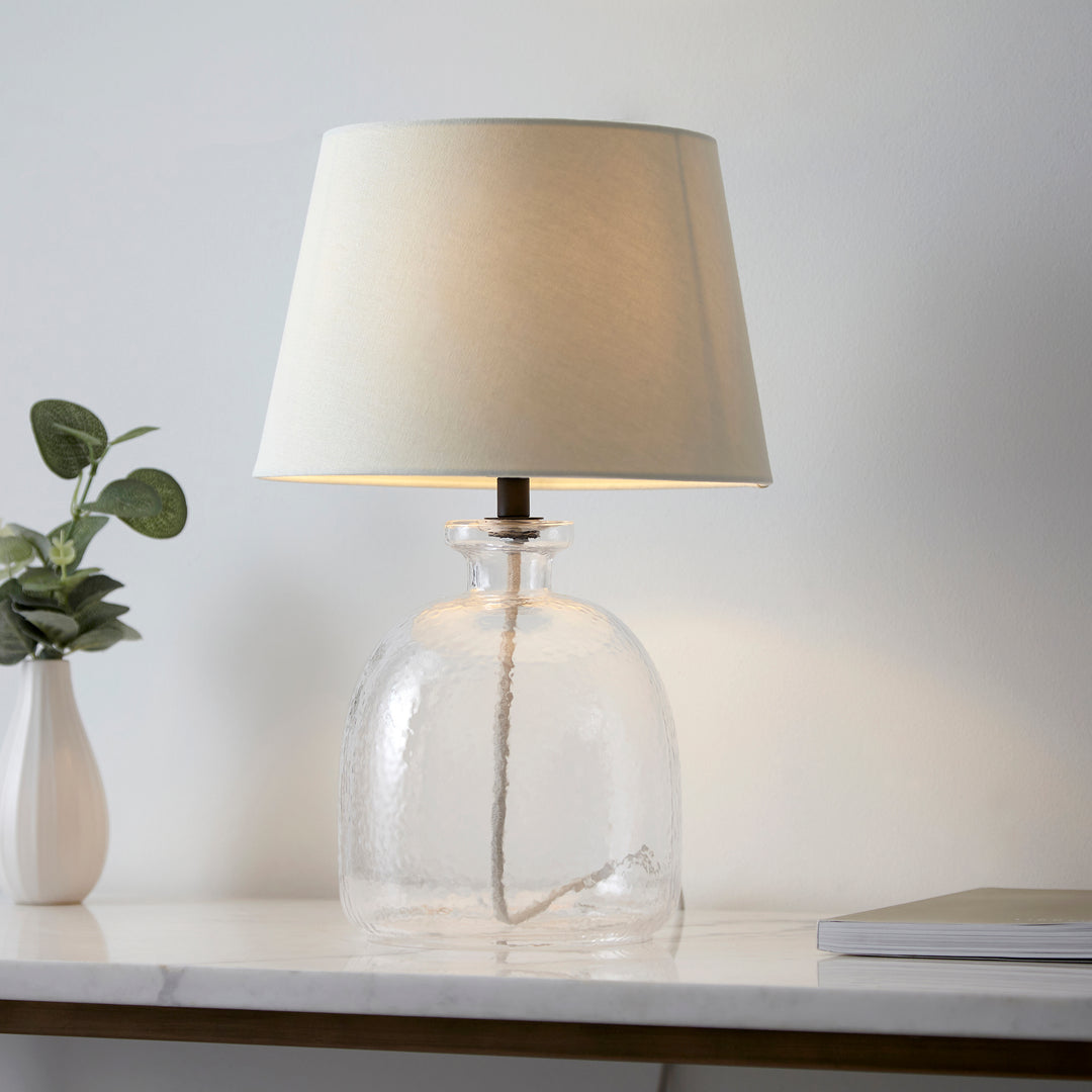 Endon 106275 Lyra And Cici 1 Light Table Lamp Clear Textured Glass And Ivory Linen Mix Fabric